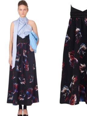Julia Allert Fish Print Maxi Skirt XS High Waist Statement NWT
